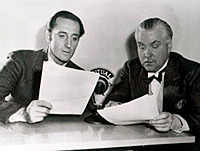 Basil Rathbone and Nigel Bruce at the mic